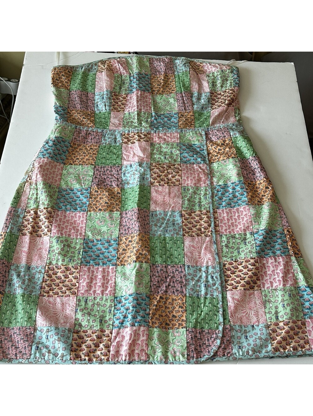 Vineyard Vines Women’s Size 14 Strapless Seaside Patchwork pink and green dress